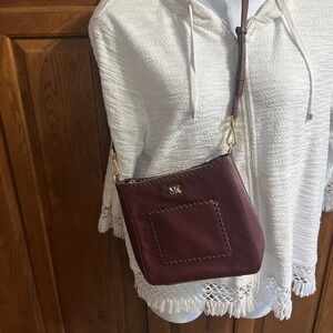 Michael Kors Oxblood Gloria Pocket Stitched Leather Crossbody Bag